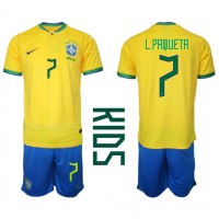 Brasilien Lucas Paqueta #7 Hjemme Trøje Børn VM 2022 Kortærmet (+ Korte bukser)